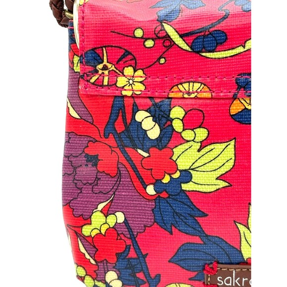 Sakroots Crossbody‎ Saddle Bag Purse Red Multi Color Floral Magnetic Clasp Fold - Picture 5 of 16